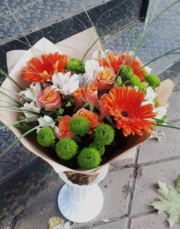 Букет цветов из: Герберы, Хризантемы, Альстромерии и Розы в Принцевке