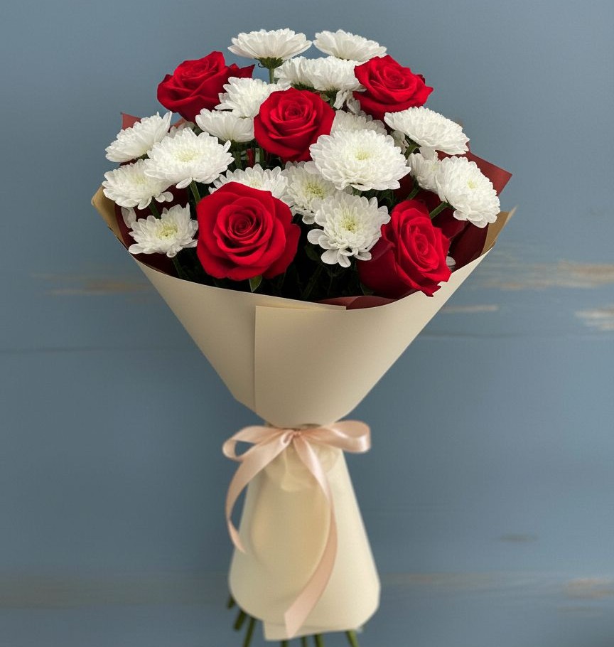 Букет цветов из: Розы и Хризантемы в Принцевке