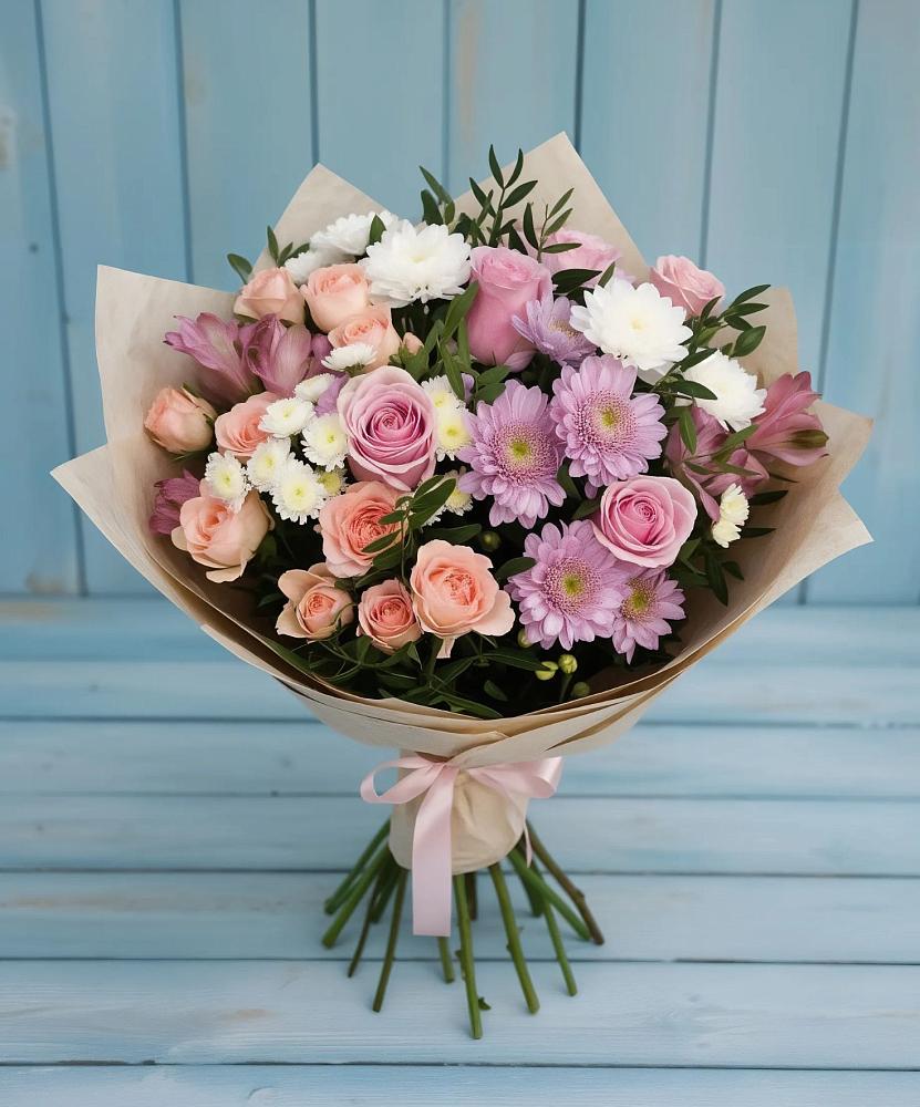 Букет цветов из: Хризантемы, Розы и Альстромерии в Принцевке