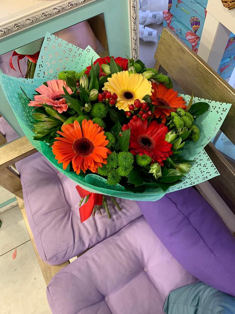 Букет цветов из: Герберы, Хризантемы и Альстромерии в Принцевке