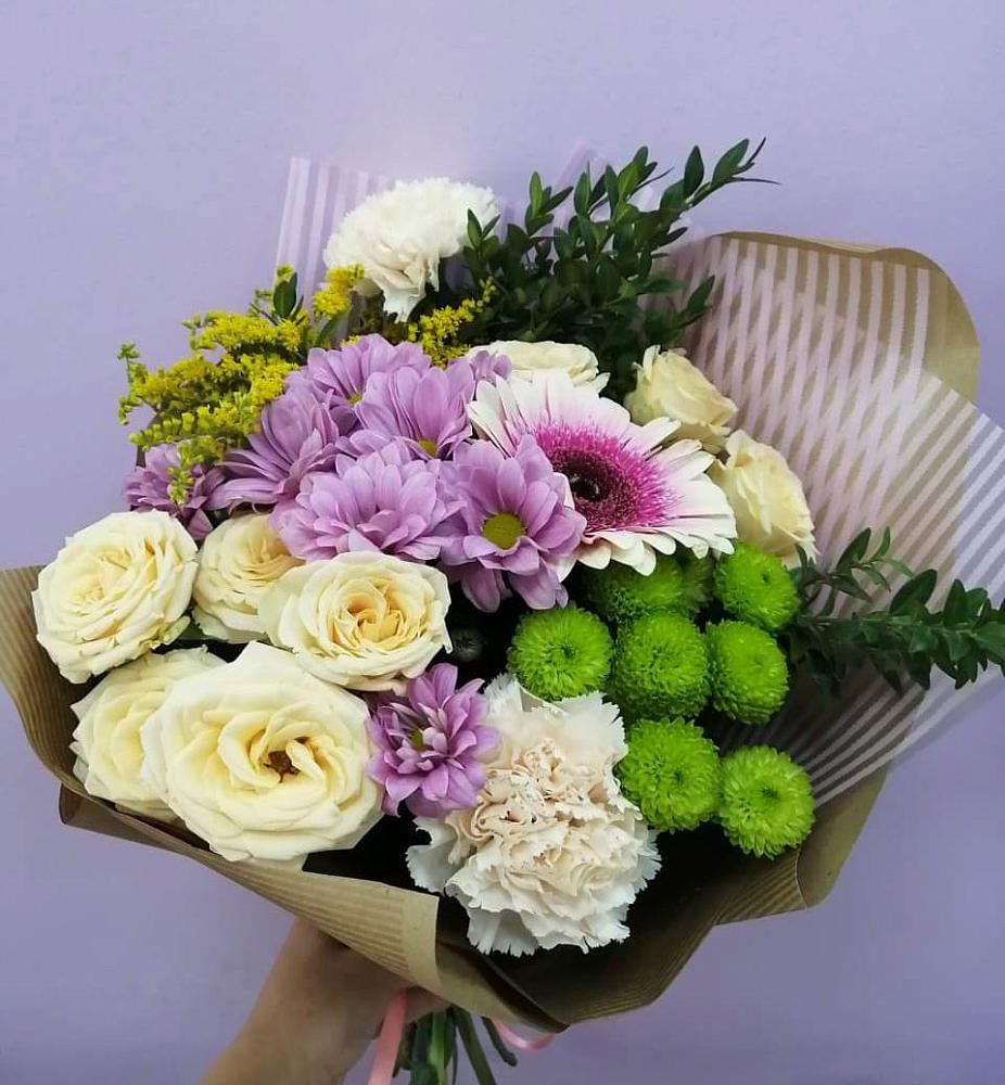 Букет цветов из: Хризантемы, Розы, Гвоздики и Герберы в Принцевке