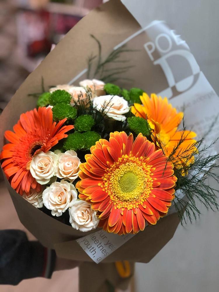 Букет цветов из: Герберы, Хризантемы и Розы в Принцевке